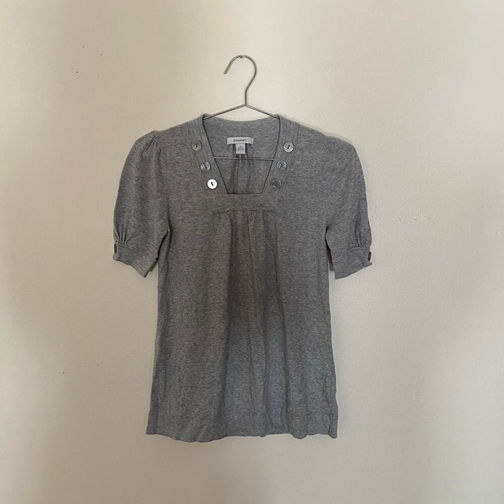 Vintage 2000s Grey Cotton Puff Sleeve Blouse Women's Small